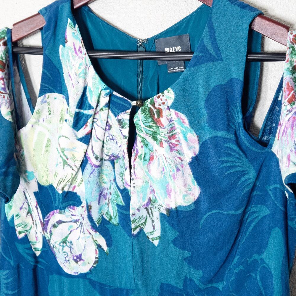 Maeve Floral Midi Dress Size 16 Teal Mod Getaway Botanical Maximalist - Picture 3 of 10